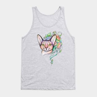 Cat Portrait, tattoo style. Abyssinian Cat Tank Top